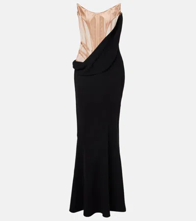 Mugler Velvet And Mesh Corset Gown In Black