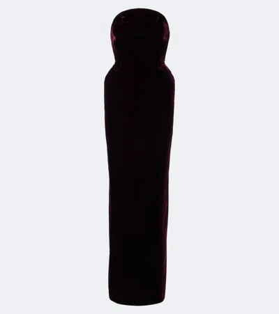 Mugler Velvet Bustier Gown In Burgundy