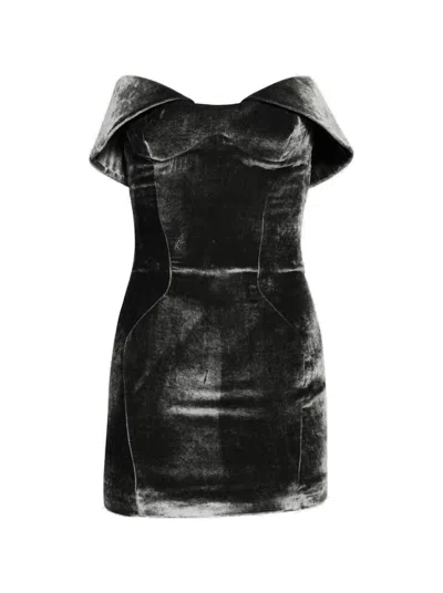 Mugler Velvet Mini Dress Silver Grey