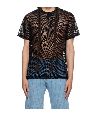 Mugler Velvet Star T-shirt In Black