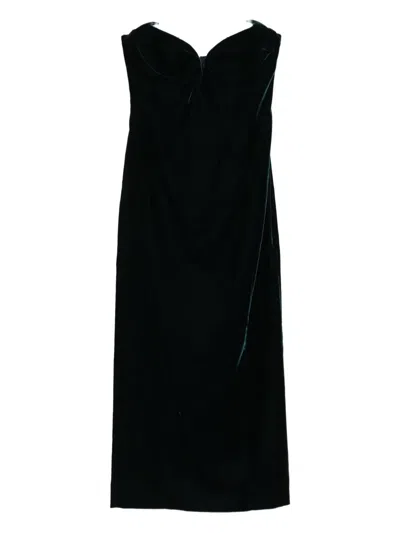 Mugler Velvet Strapless Midi Dress In Green