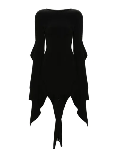 Mugler Asymmetric Mini Dress With Ruffle Details In Black