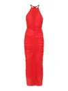 Mugler Ruched Halterneck Maxi Sress In Red