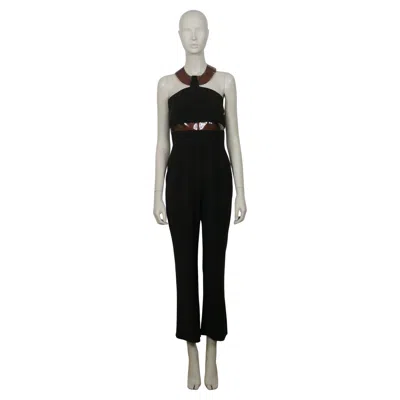 Pre-owned Mugler Vintage Brown Halterneck Backless Overall With Pvc Details