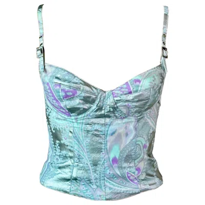 Pre-owned Mugler Vintage C. 2002 Bustier Corset Metallic Crop Top In Blue