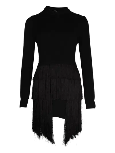 Pre-owned Mugler Vintage Fringed-hem Mini Dress In Black