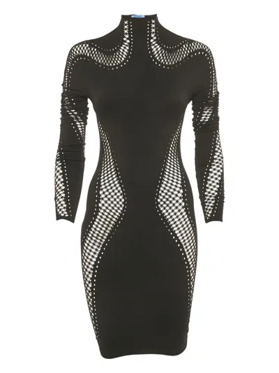 Pre-owned Mugler Vintage Perforated High-neck Mini Dress In Black