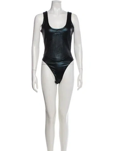 Pre-owned Mugler Vintage Scoop Neck Bodysuit In Blue