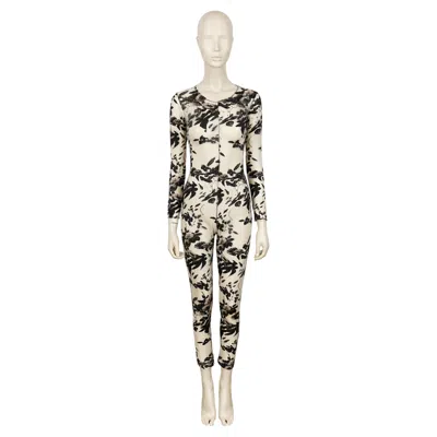 Pre-owned Mugler Vintage Sheer Floral Print Jumpsuit, Size S In Beige