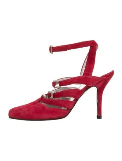 Pre-owned Mugler Vintage Suede Slingback Pumps In Red