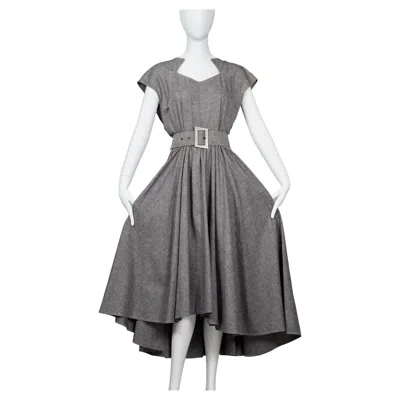 Pre-owned Mugler Vintage Thierry  Asymmetric Collar Full Circle Belted Dress In Gray