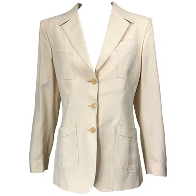Pre-owned Mugler Vintage Thierry  Couture 1990s Size 40 / Us 8 Ivory Silk 90s Blazer Jacket In White