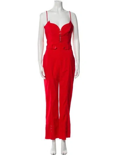 Pre-owned Mugler V-neck Jumpsuit W/ Tags In Red
