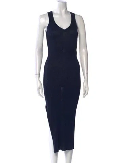 Pre-owned Mugler V-neck Long Dress In Blue
