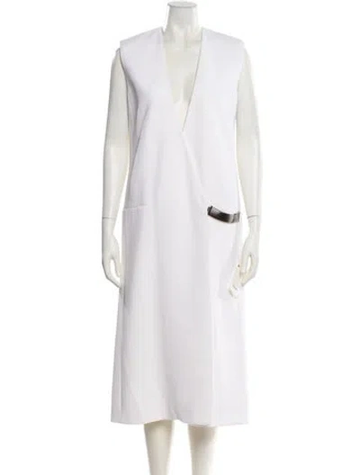 Pre-owned Mugler V-neck Long Dress In Neutral