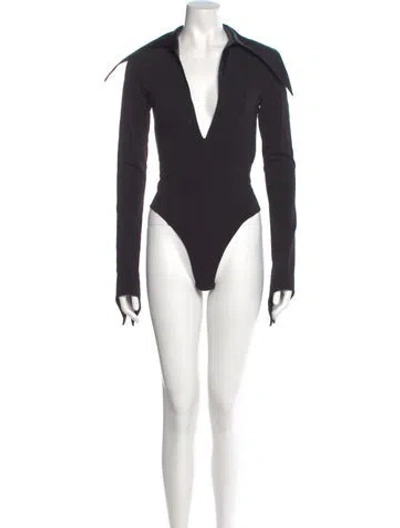 Pre-owned Mugler V-neck Long Sleeve Bodysuit In Black