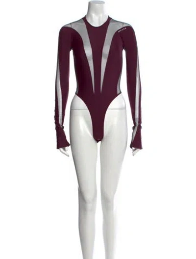 Pre-owned Mugler V-neck Long Sleeve Bodysuit In Purple