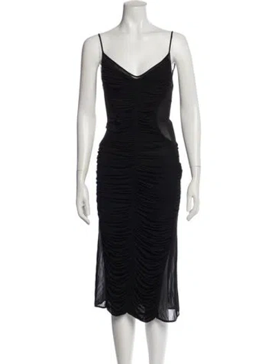 Pre-owned Mugler V-neck Midi Length Dress In Black