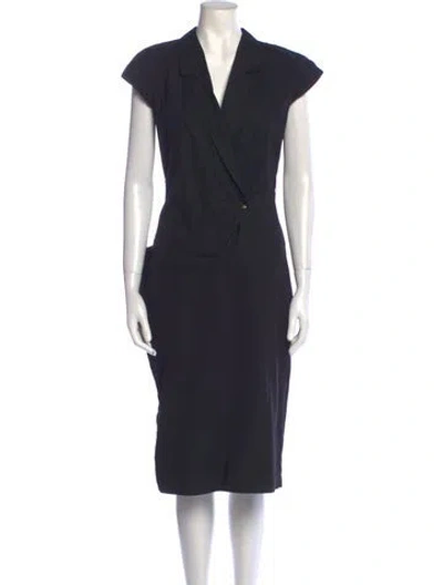 Pre-owned Mugler V-neck Midi Length Dress In Black