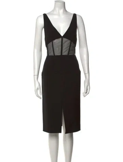 Pre-owned Mugler V-neck Midi Length Dress In Black