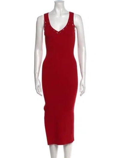 Pre-owned Mugler V-neck Midi Length Dress W/ Tags In Red