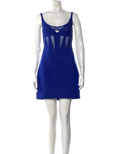 Pre-owned Mugler V-neck Mini Dress In Blue
