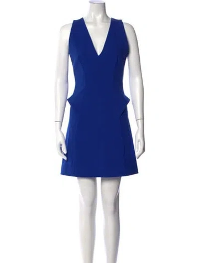 Pre-owned Mugler V-neck Mini Dress In Blue