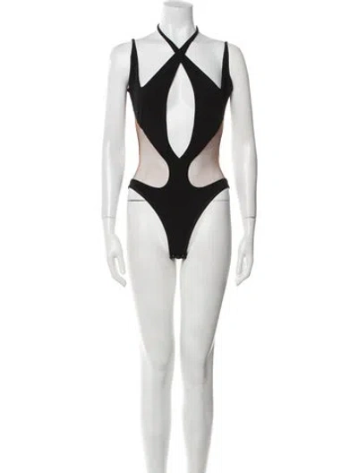 Pre-owned Mugler V-neck Sleeveless Bodysuit In Black