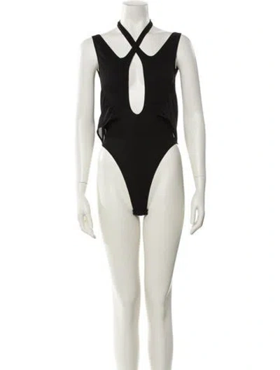 Pre-owned Mugler V-neck Sleeveless Bodysuit In Black