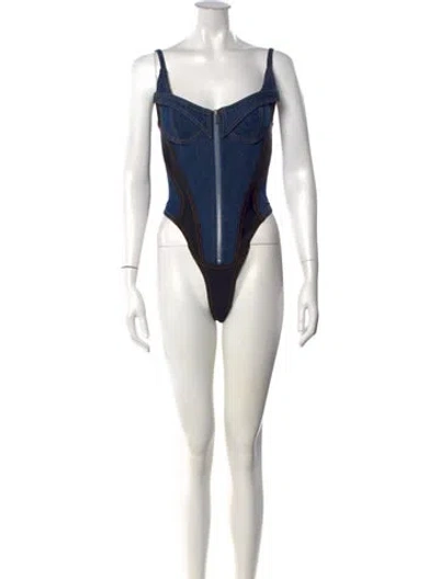 Pre-owned Mugler V-neck Sleeveless Bodysuit W/ Tags In Black