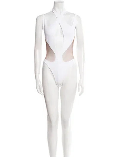 Pre-owned Mugler V-neck Sleeveless Bodysuit In White