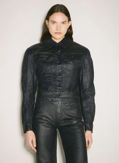 Mugler Waxed Denim Jacket In Black
