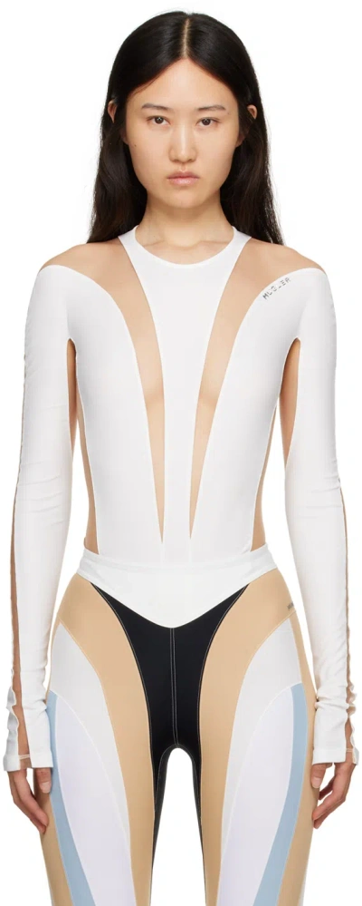 Mugler White & Beige Illusion Bodysuit In B10n1 Snow / Nude 01