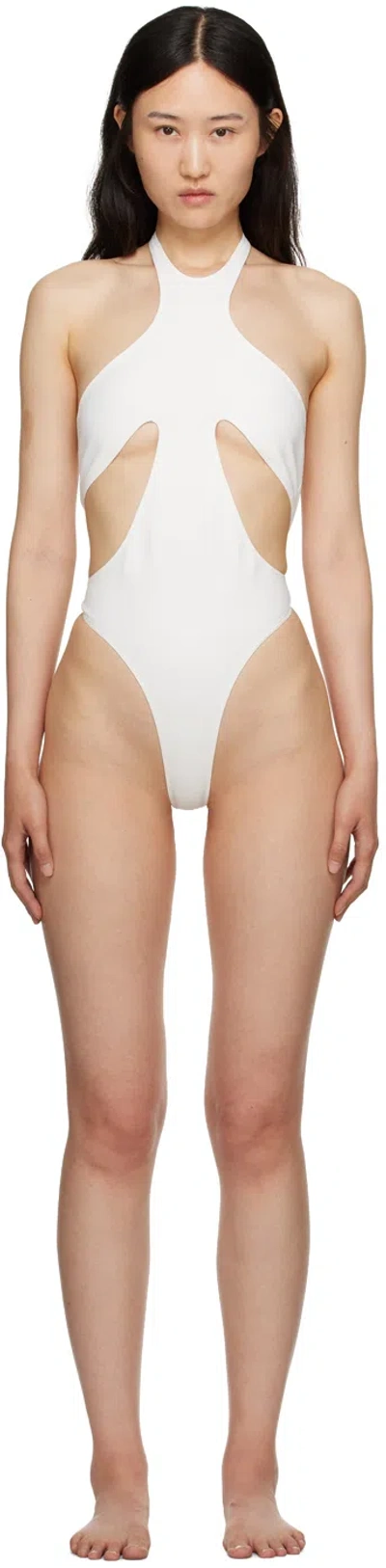 Mugler Halterneck Cut-out Swimsuit In White