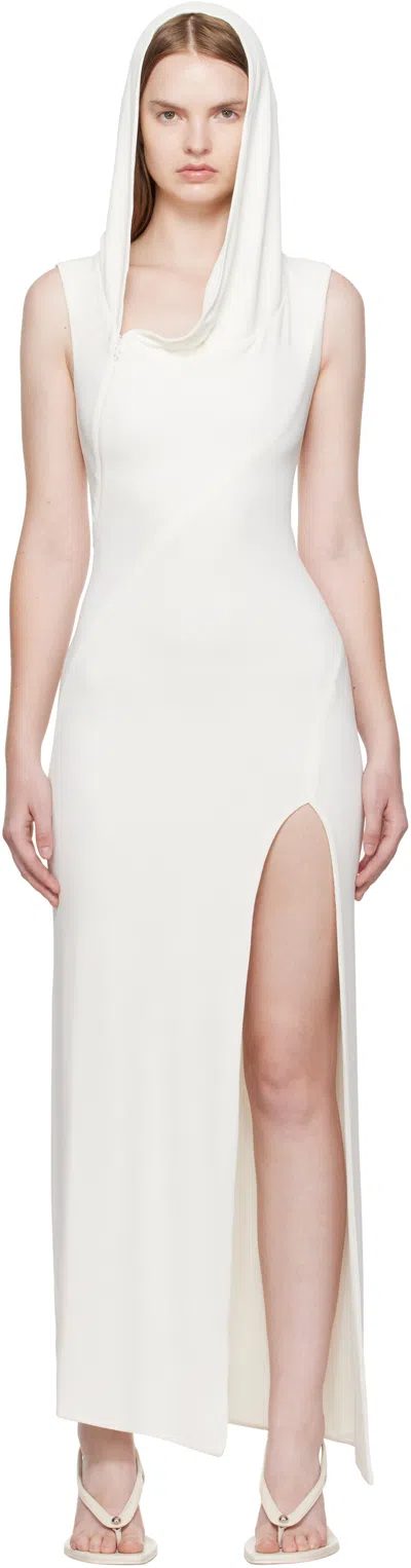 MUGLER WHITE HOODED SLEEVELESS MAXI DRESS