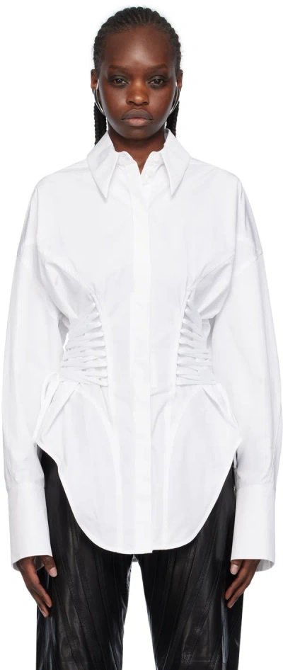 Mugler White Laced-up Shirt In 1000 Blanc Optique