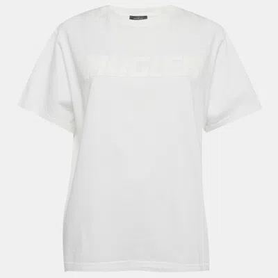 Pre-owned Mugler White Logo Applique Cotton Knit T-shirt L