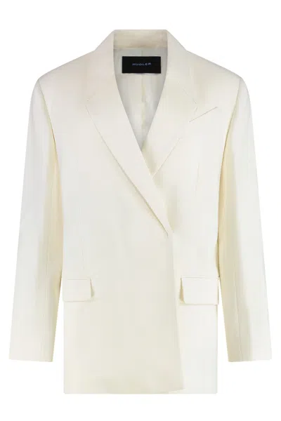 Mugler White Solid Notched Lapel Blazer
