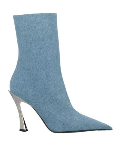 Mugler Woman Ankle Boots Blue Size 6 Textile Fibers