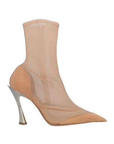 Mugler Woman Ankle Boots Blush Size 7.5 Textile Fibers, Leather In Brown