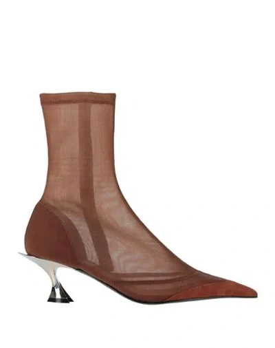 MUGLER MUGLER WOMAN ANKLE BOOTS CAMEL SIZE 7.5 LEATHER, TEXTILE FIBERS