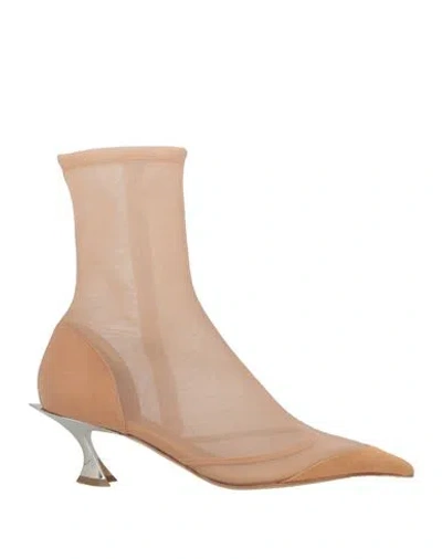 Mugler Woman Ankle Boots Light Brown Size 7.5 Leather, Textile Fibers
