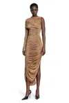 Mugler Asymmetric Ruched Maxi Dress In Beige