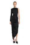 Mugler Ruched Asymmetrical Dress In Black