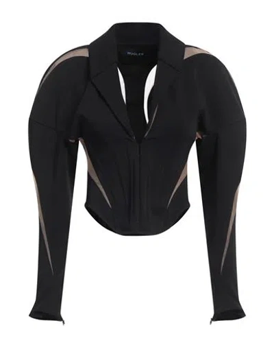 MUGLER MUGLER WOMAN JACKET BLACK SIZE 6 VISCOSE, ELASTANE, POLYAMIDE