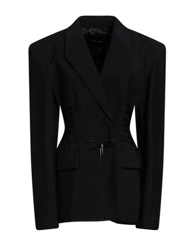 MUGLER MUGLER WOMAN BLAZER BLACK SIZE 10 VISCOSE, VIRGIN WOOL