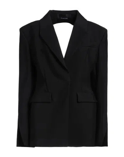 MUGLER MUGLER WOMAN BLAZER BLACK SIZE 10 VISCOSE, VIRGIN WOOL