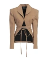 Mugler Woman Blazer Camel Size 12 Viscose, Virgin Wool In Beige