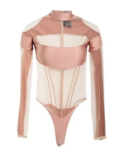 Mugler Woman Bodysuit Antique Rose Size 10 Polyamide, Elastane In Pink