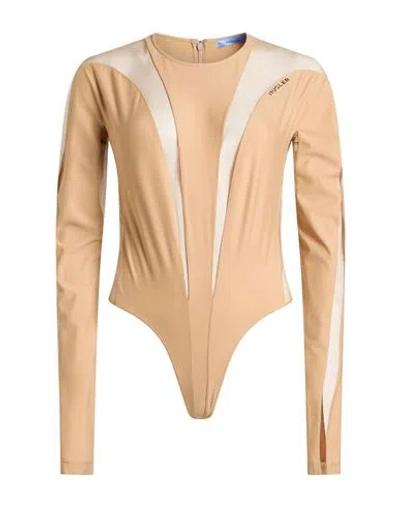 Mugler Woman Bodysuit Beige Size 12 Polyimide, Elastane In Neutral